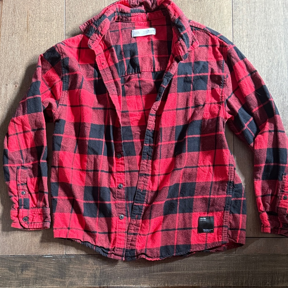 Zara Kids Red and Black Plaid Jacket